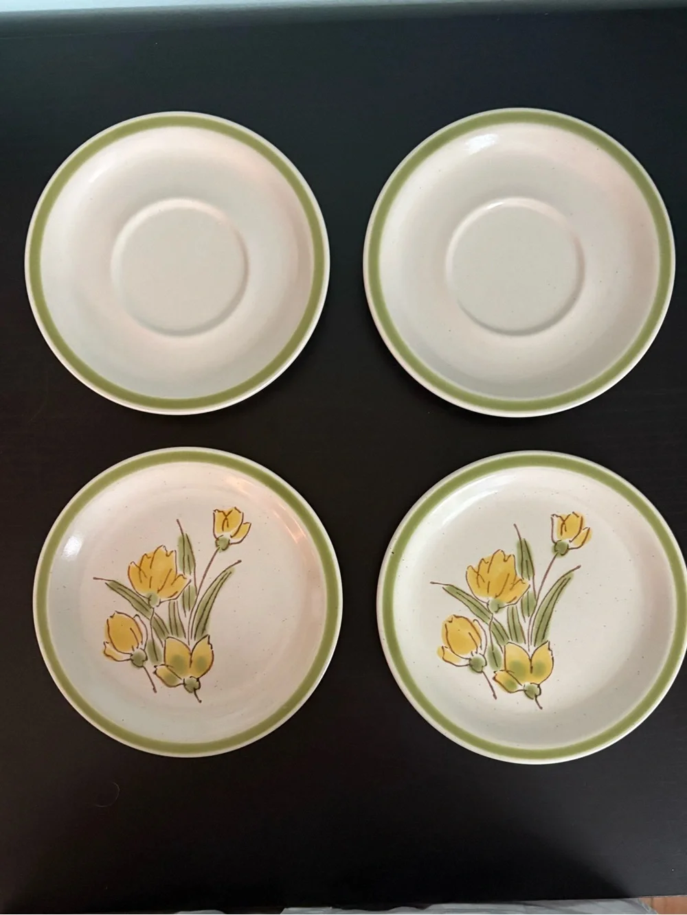 Stoney Brook Stoneware 6” Plates with Yellow Floral Design